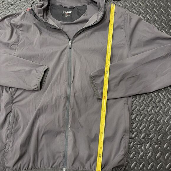 Rhone Tech Jacket Mens L Gray Full Zip Jacket Hidden Hood Rain Wind Retail $120 - Picture 6 of 10